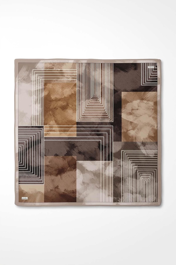 LevidorKahve Desenli Twill İpek Eşarp