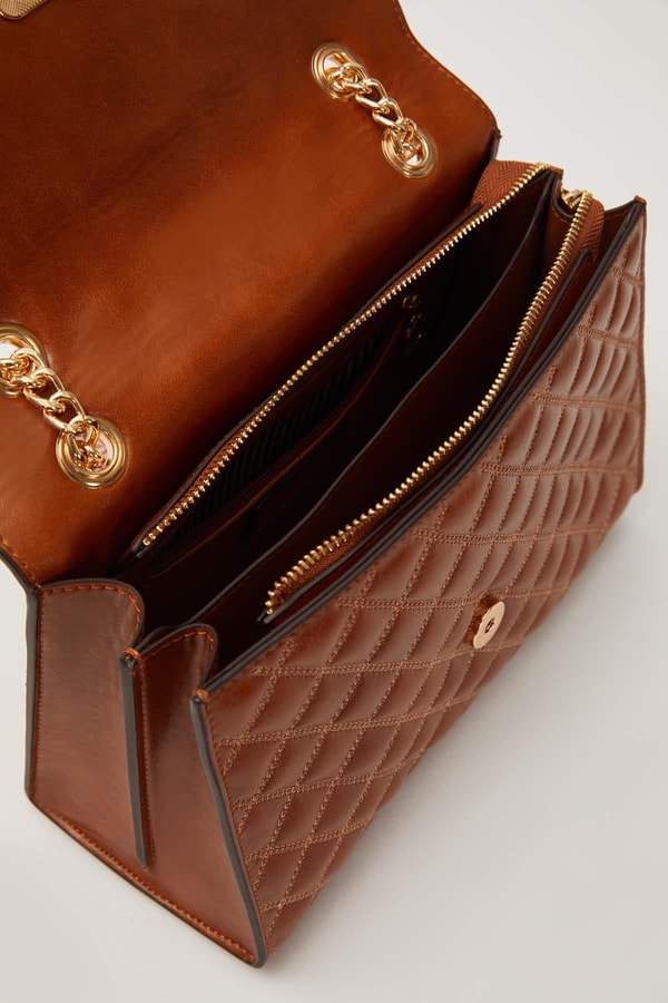 LevidorKahve Dikişli Kapitone Omuz Çantası