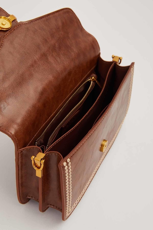 LevidorKahve Dikişli Logo Detay Omuz Çantası