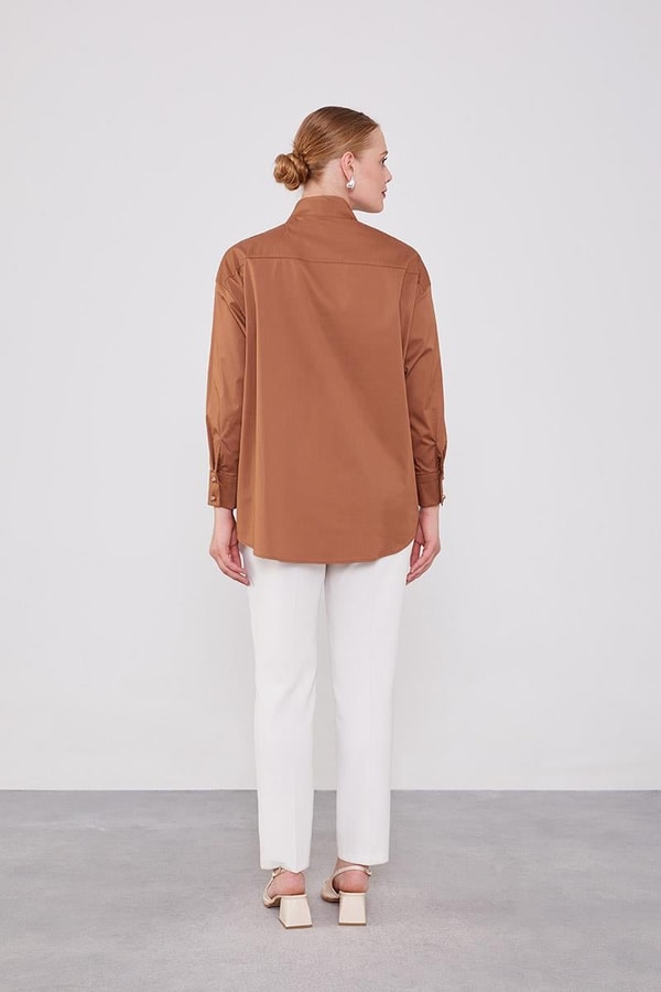 LevidorKahve Düğme Detaylı Gömlek