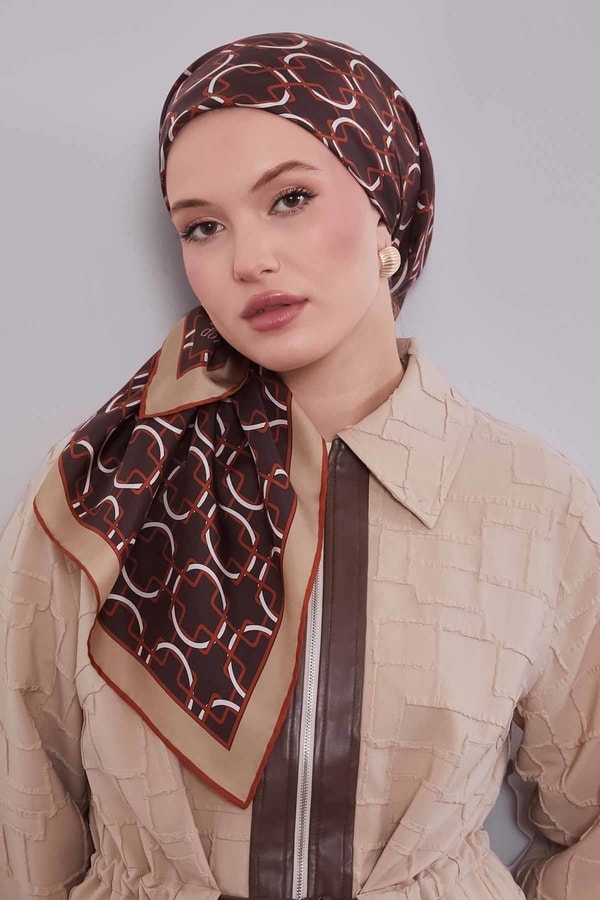 LevidorKahve Eliptik Desen Twill İpek Eşarp