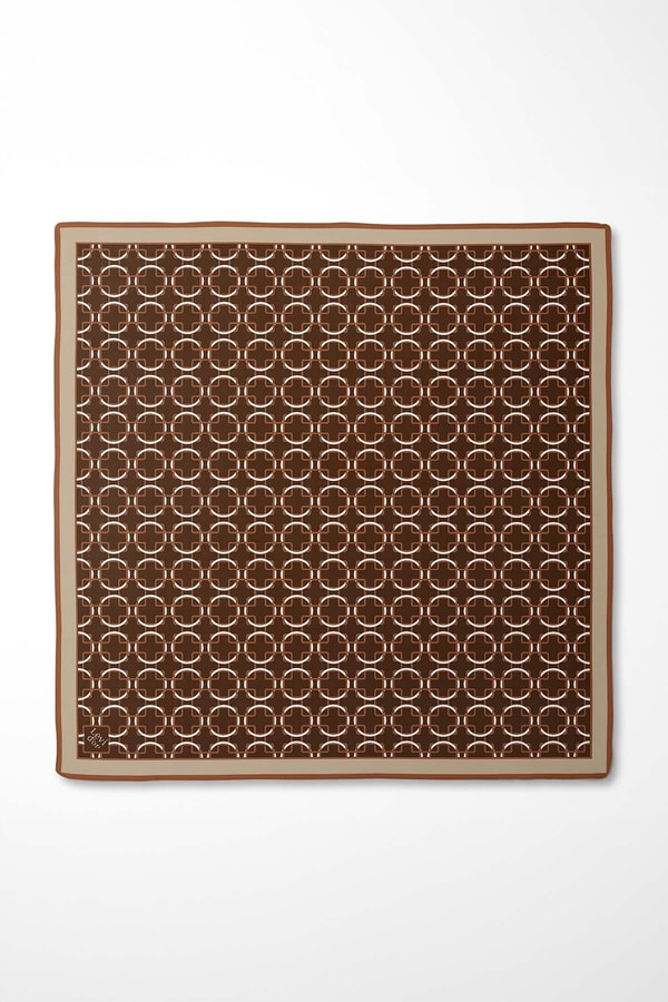 LevidorKahve Eliptik Desen Twill İpek Eşarp