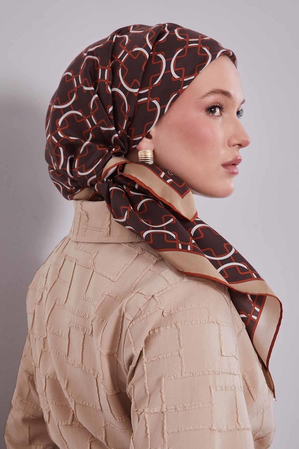 LevidorKahve Eliptik Desen Twill İpek Eşarp