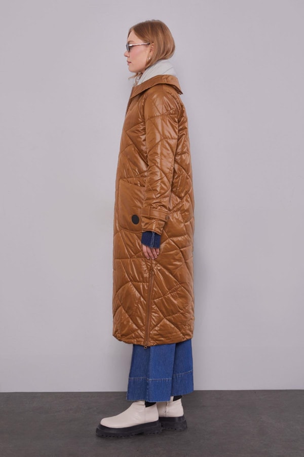 LevidorKahve Geniş Yaka Kapitone Mont