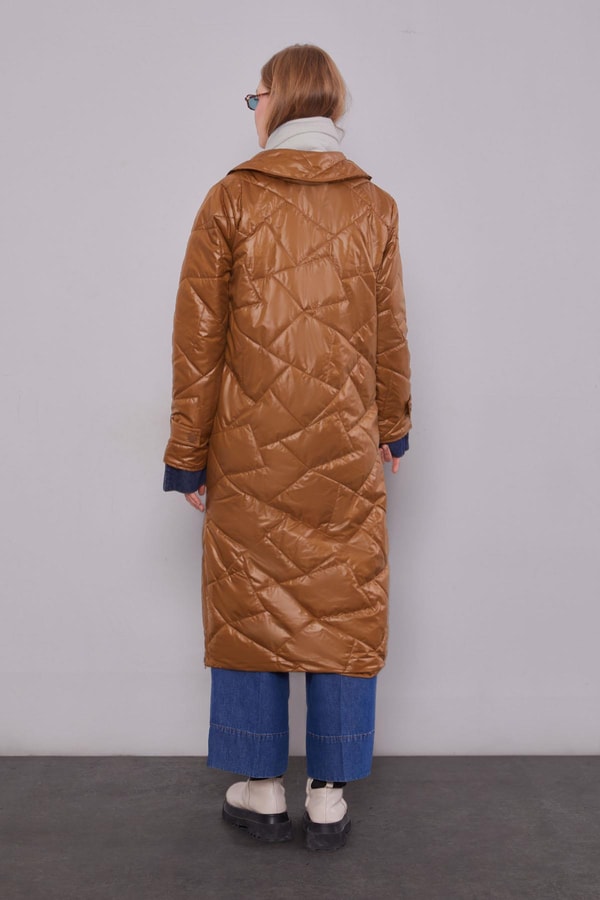 LevidorKahve Geniş Yaka Kapitone Mont