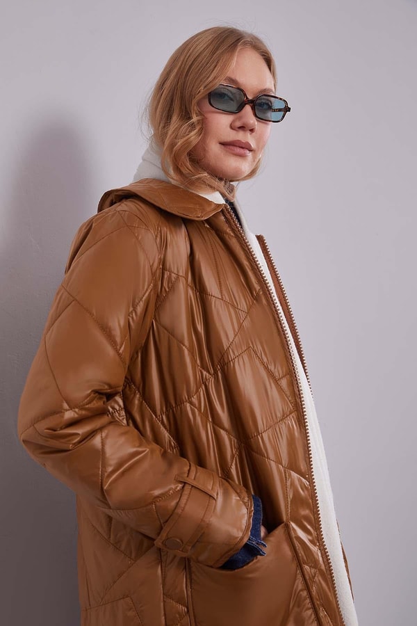 LevidorKahve Geniş Yaka Kapitone Mont