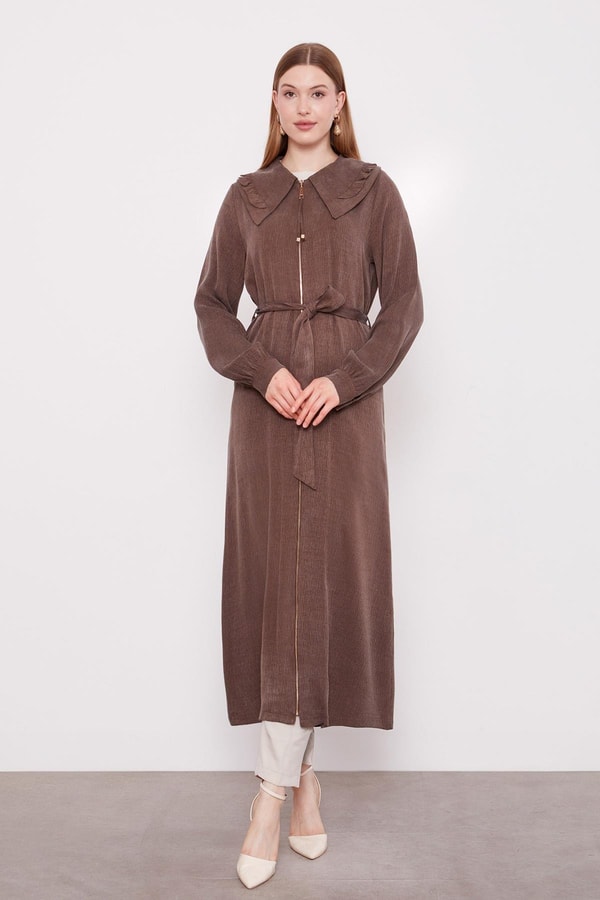 LevidorKahve Geniş Yakalı Fermuarlı Kap