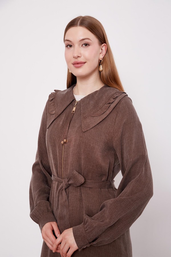 LevidorKahve Geniş Yakalı Fermuarlı Kap