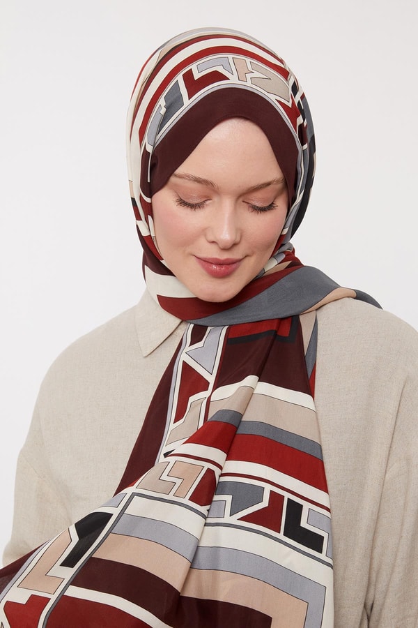 LevidorKahve Geometrik Desen Royal Şal