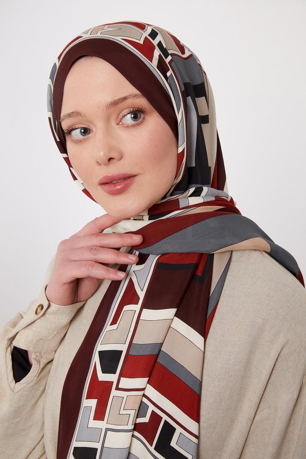 LevidorKahve Geometrik Desen Royal Şal