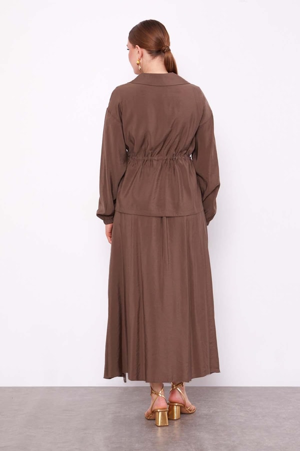 LevidorKahve Gizli Fermuar Detaylı Etek Takım