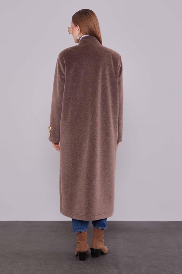 LevidorKahve Gold Aksesuar Detaylı Kürk Kaban