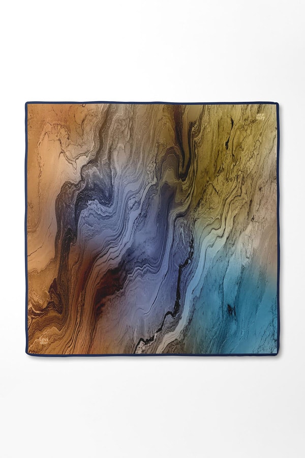 Levidorkahve-gold Karmaşık Desen Twill İpek Eşarp