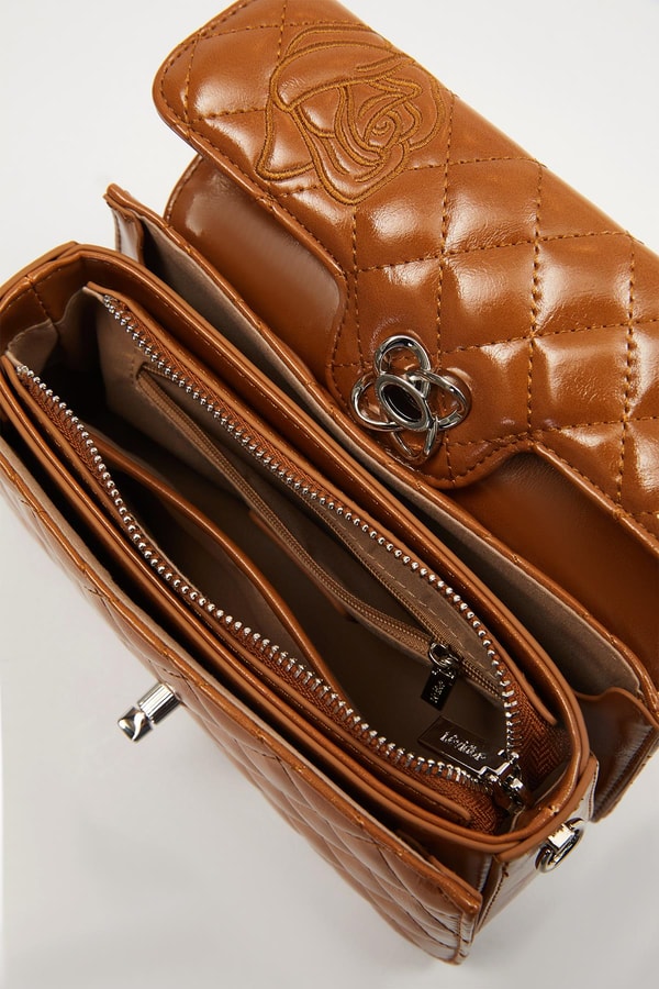 LevidorKahve Gül Baskılı El Çantası