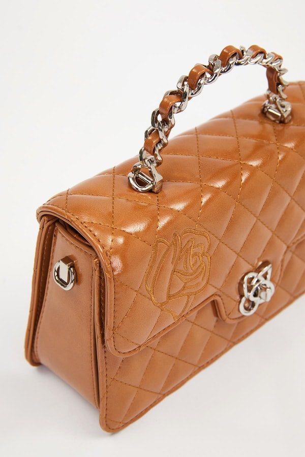 LevidorKahve Gül Baskılı El Çantası