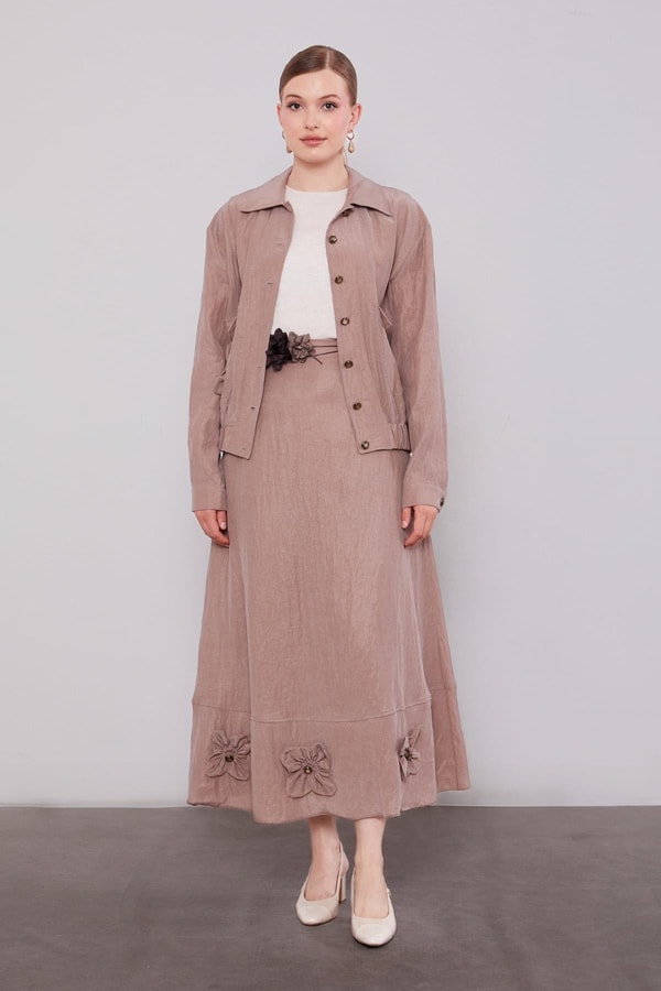 LevidorKahve Gül Detaylı Cupra Etekli Takım