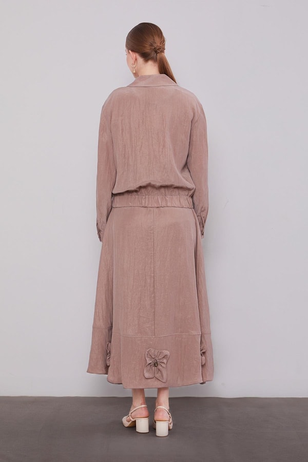 LevidorKahve Gül Detaylı Cupra Etekli Takım