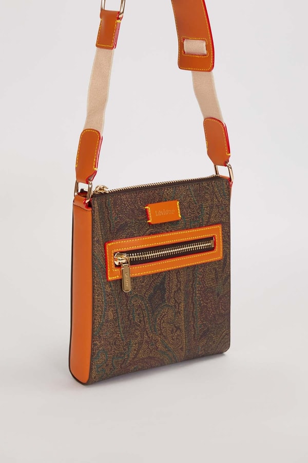 LevidorKahve Kare Form Etnik Desen Omuz Çantası