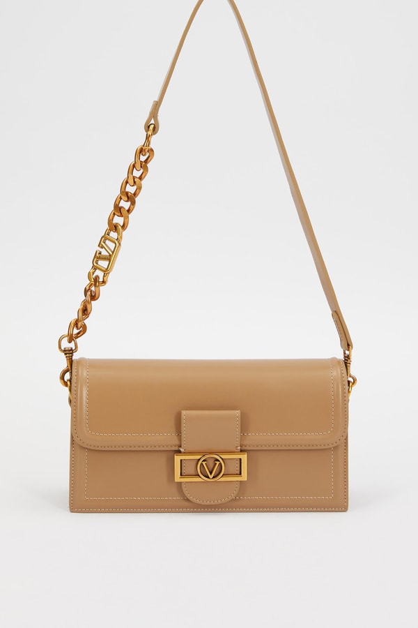 LevidorKahve Kare Kilit Detaylı Omuz Çantası