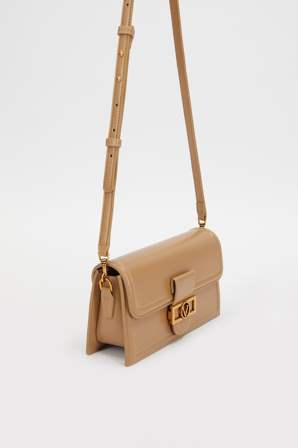 LevidorKahve Kare Kilit Detaylı Omuz Çantası