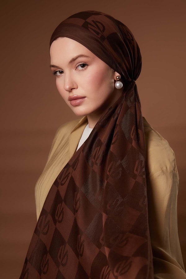 LevidorKahve Kare LVD Baskılı Naia Jakar Şal