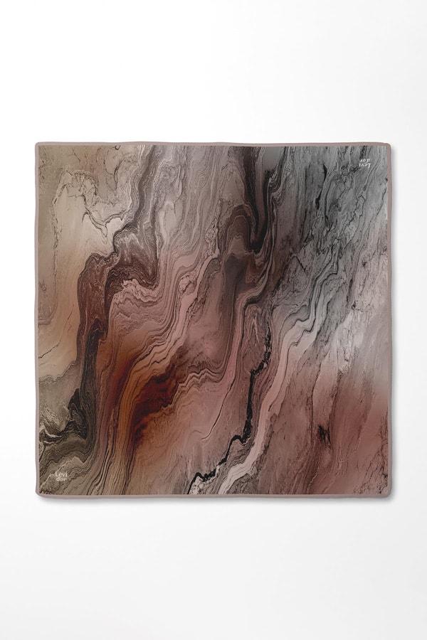 LevidorKahve Karmaşık Desen Twill İpek Eşarp