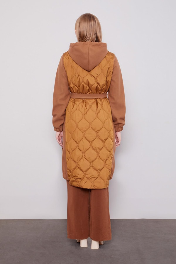 LevidorKahve Kaşe Detaylı Kapitone Mont