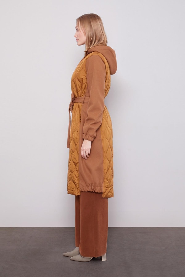 LevidorKahve Kaşe Detaylı Kapitone Mont