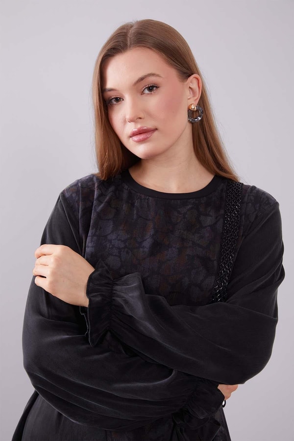 LevidorKahve Kendinden Desenli Cupra Elbise