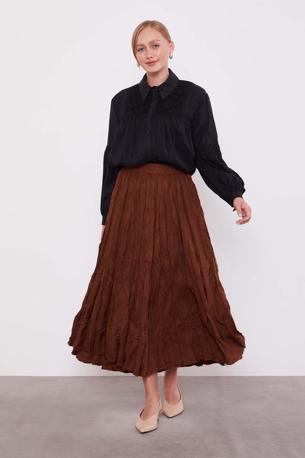 LevidorKahve Kırışık Model Etek