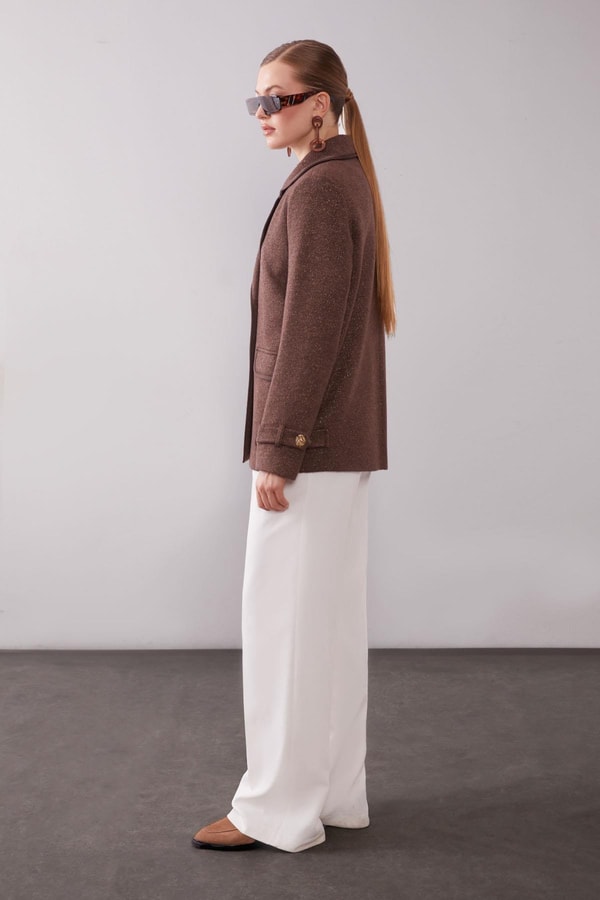 LevidorKahve Kruvaze Kenar Şeritli Kaşmir Ceket