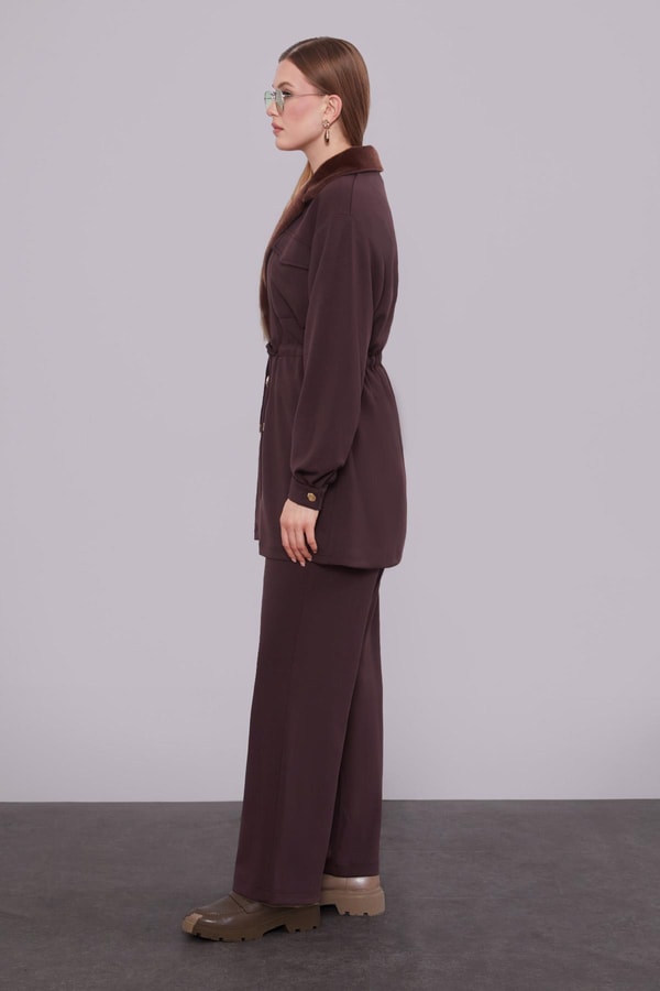 LevidorKahve Kruvaze Kürk Yakalı İkili Takım