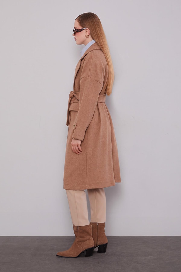 LevidorKahve Kruvaze Yaka Kaşe Kaban