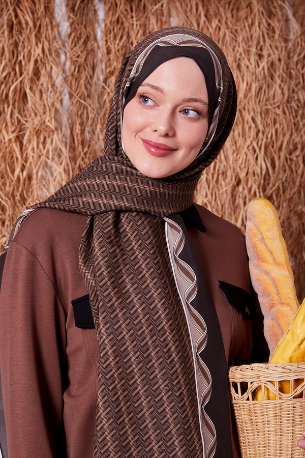 LevidorKahve Labirent Desen Royal Şal