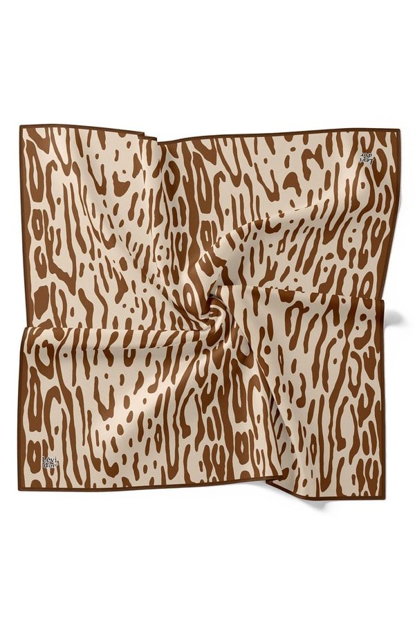 LevidorKahve Leopar Desen Twill İpek Eşarp