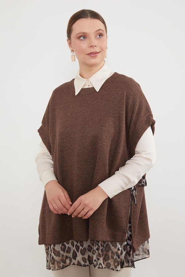 LevidorKahve Leopar Tül Detaylı Tunik