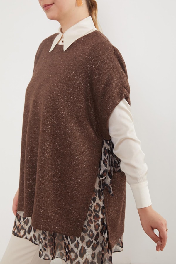 LevidorKahve Leopar Tül Detaylı Tunik