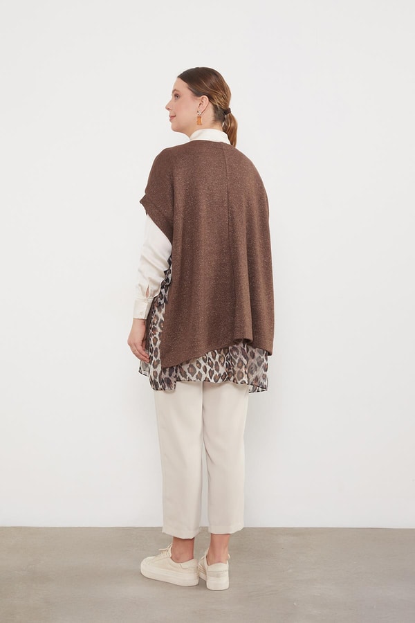 LevidorKahve Leopar Tül Detaylı Tunik