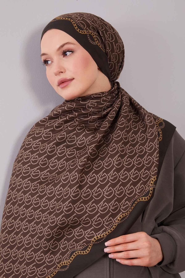 LevidorKahve LVD Baskılı Yün İpek Şal
