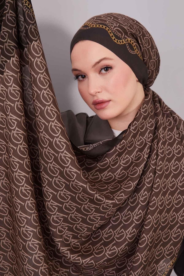 LevidorKahve LVD Baskılı Yün İpek Şal