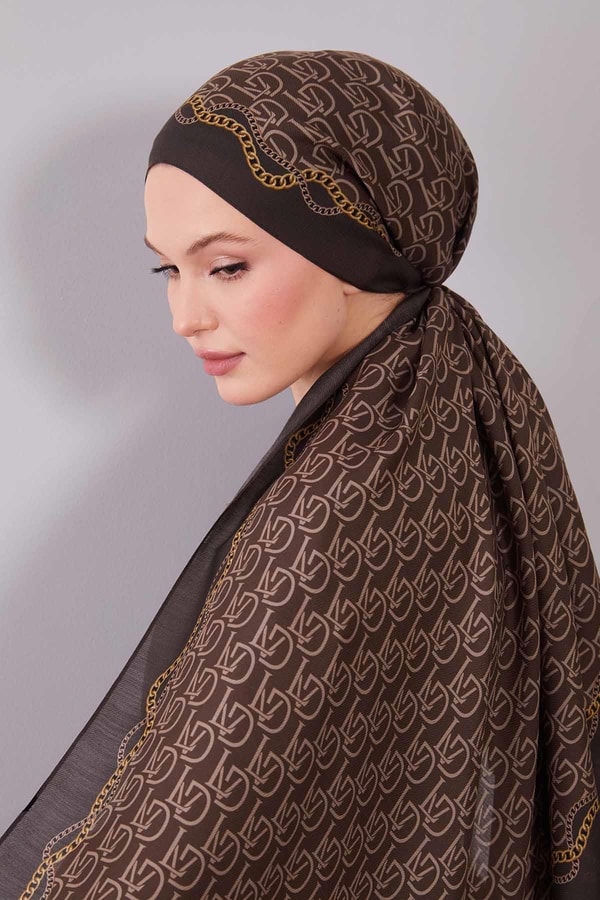 LevidorKahve LVD Baskılı Yün İpek Şal