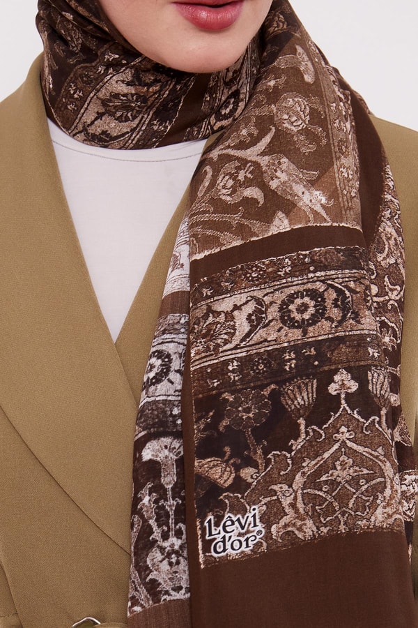 LevidorKahve Motif Desen Royal Şal