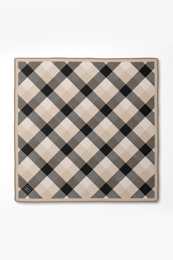 LevidorKahve Noktalı Kareli Twill İpek Eşarp