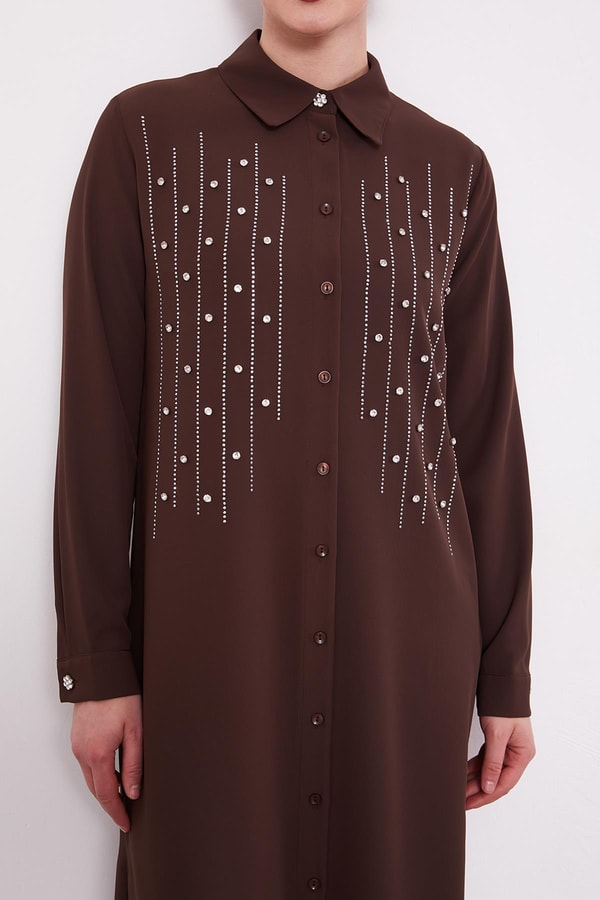 LevidorKahve Önü Çizgi Taşlı Tunik
