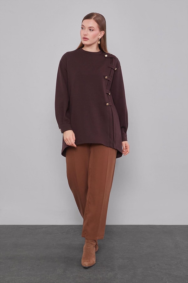 LevidorKahve Örgü Detay Model Sweat