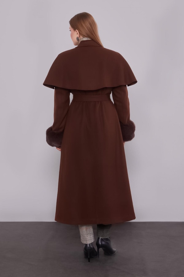 LevidorKahve Pelerin Detaylı Kaban