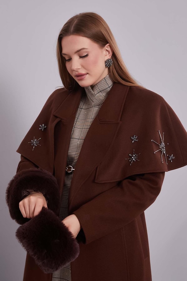 LevidorKahve Pelerin Detaylı Kaban