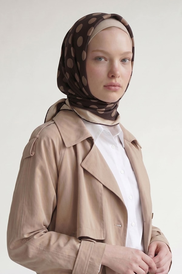 LevidorKahve Puantiyeli Twill İpek Eşarp