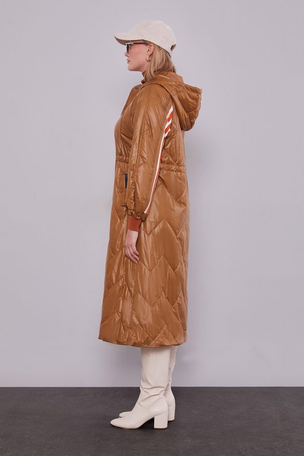 LevidorKahve Şerit Kol Detaylı Şişme Mont