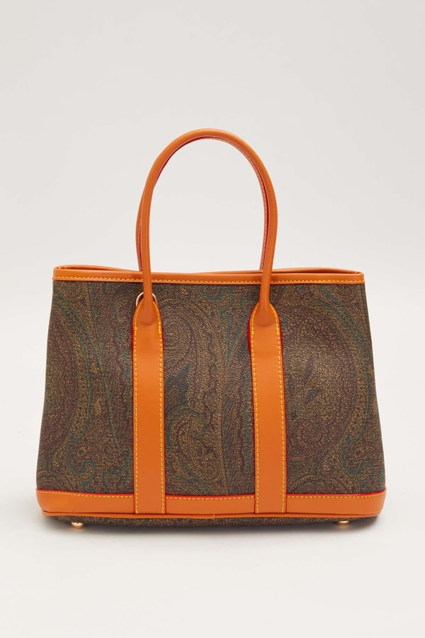 LevidorKahve Şeritli Etnik Desen El Çantası